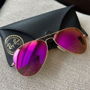 Rayban aviator pink flash lenses with gold frame